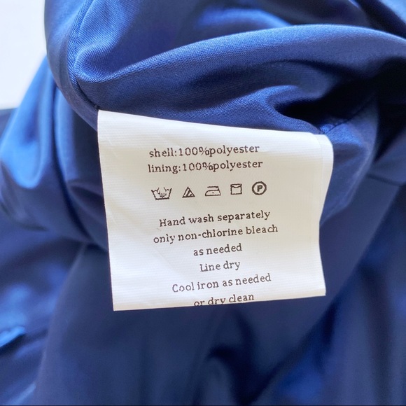 RENZ BRIDAL Navy Blue Satin Chiffon Embellished Gown - Picture 16 of 17